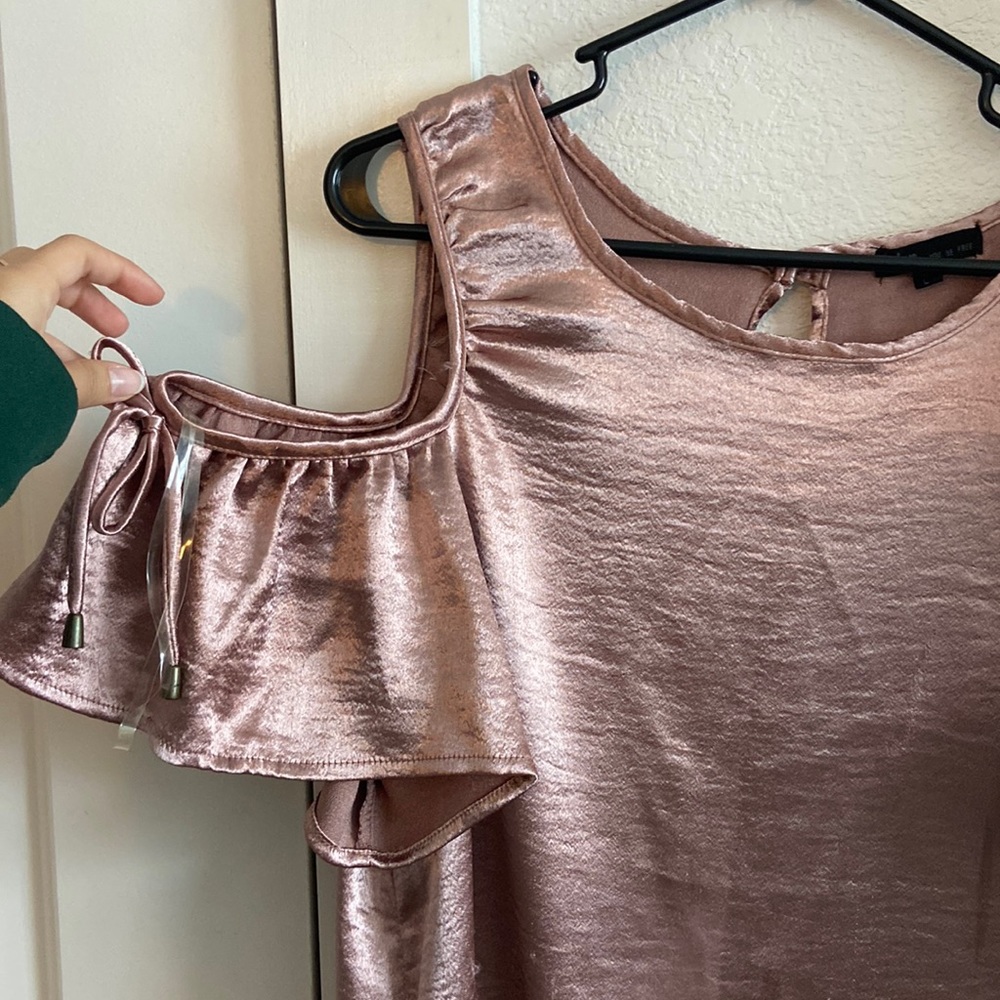 Silk pink dress with off shoulder